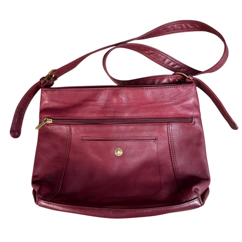Stone & Co Burgundy Leather Crossbody Bag Gold Hardware Wine Red Shoulder Bag